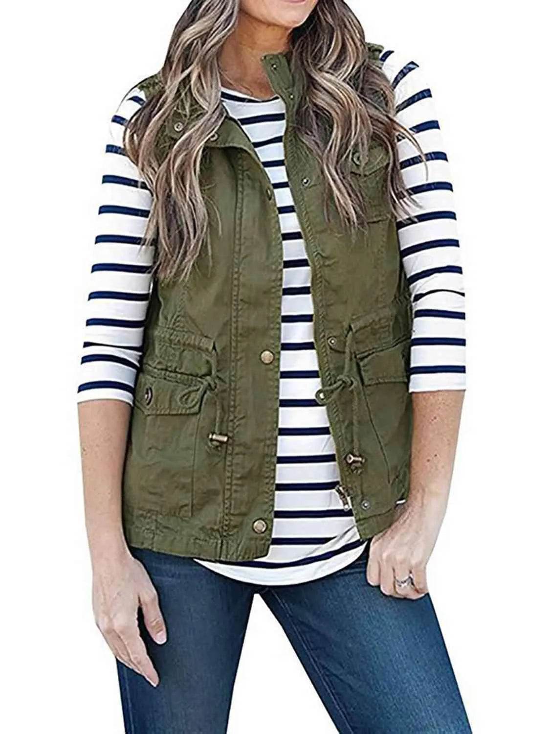 Bona Fide Fashion - Drawstring Waist Vest with Pockets - Women Fashion - Bona Fide Fashion
