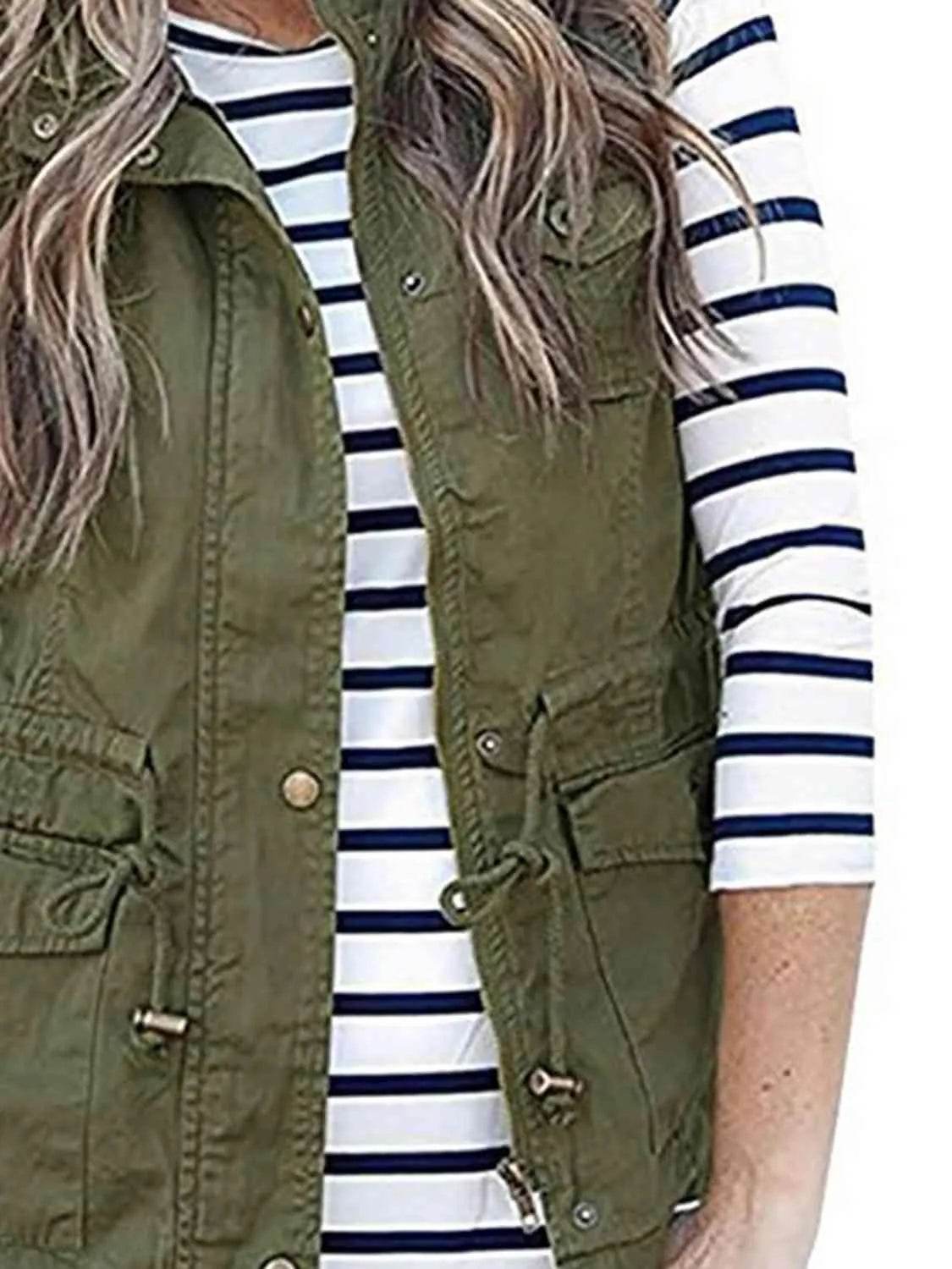 Bona Fide Fashion - Drawstring Waist Vest with Pockets - Women Fashion - Bona Fide Fashion