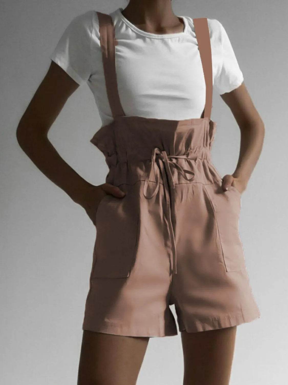 Bona Fide Fashion - Drawstring Wide Strap Overalls with Pockets - Women Fashion - Bona Fide Fashion