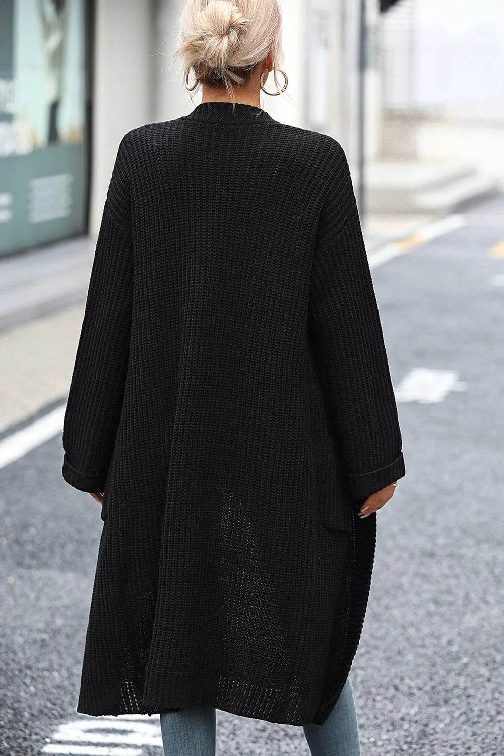 Bona Fide Fashion - Dropped Shoulder Long Sleeve Cardigan with Pocket - Women Fashion - Bona Fide Fashion