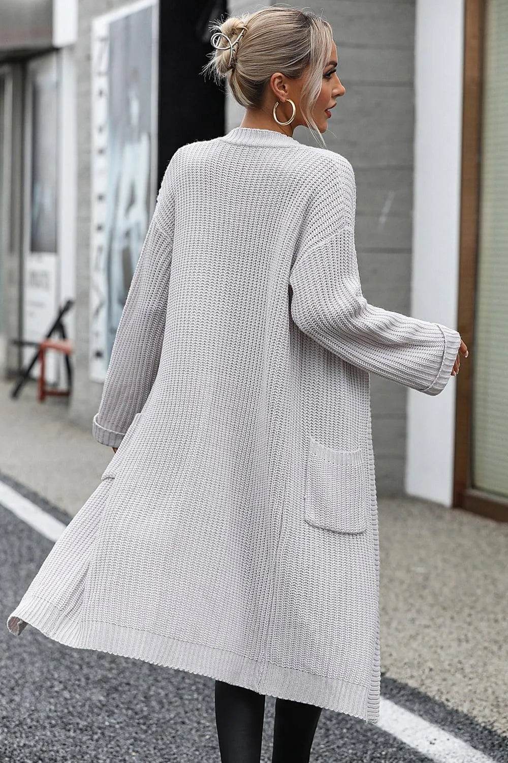 Bona Fide Fashion - Dropped Shoulder Long Sleeve Cardigan with Pocket - Women Fashion - Bona Fide Fashion