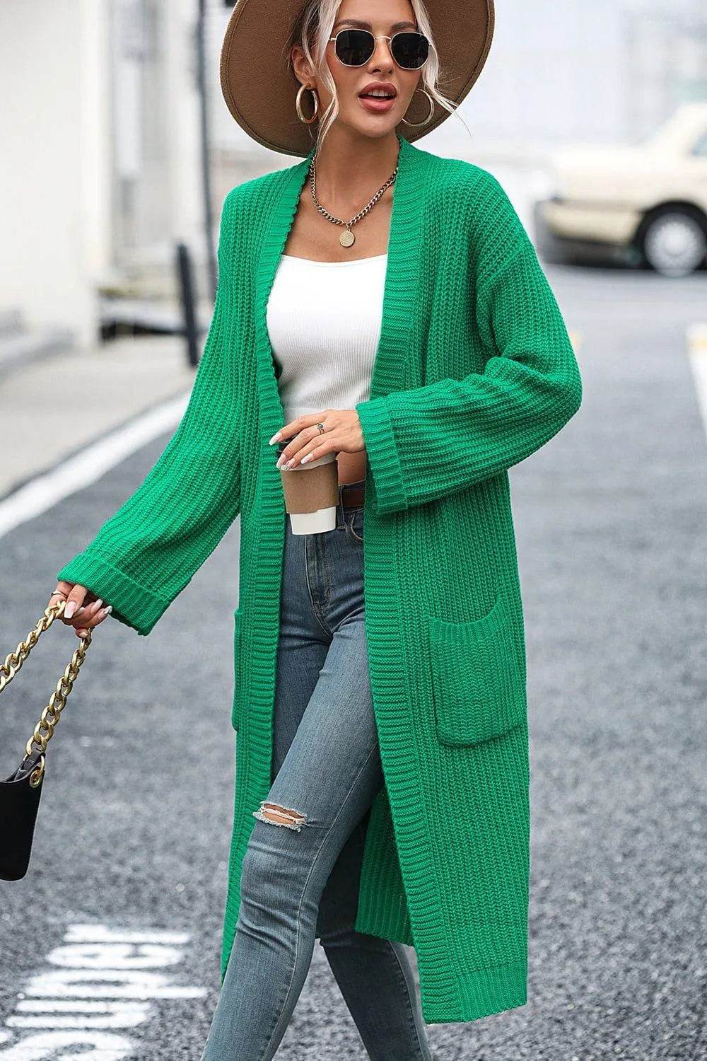 Bona Fide Fashion - Dropped Shoulder Long Sleeve Cardigan with Pocket - Women Fashion - Bona Fide Fashion