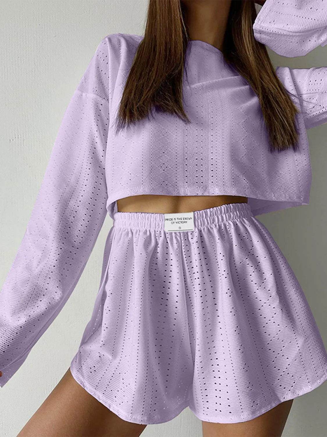 Bona Fide Fashion - Eyelet Round Neck Top and Shorts Set - Women Fashion - Bona Fide Fashion
