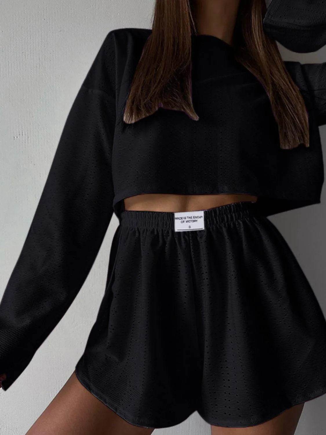 Bona Fide Fashion - Eyelet Round Neck Top and Shorts Set - Women Fashion - Bona Fide Fashion
