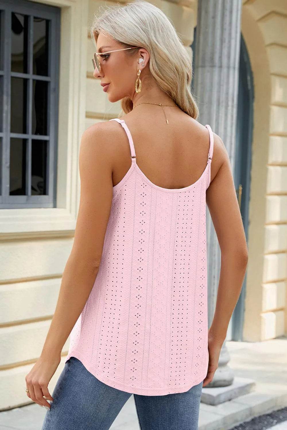 Bona Fide Fashion - Eyelet Scoop Neck Ruched Cami - Women Fashion - Bona Fide Fashion
