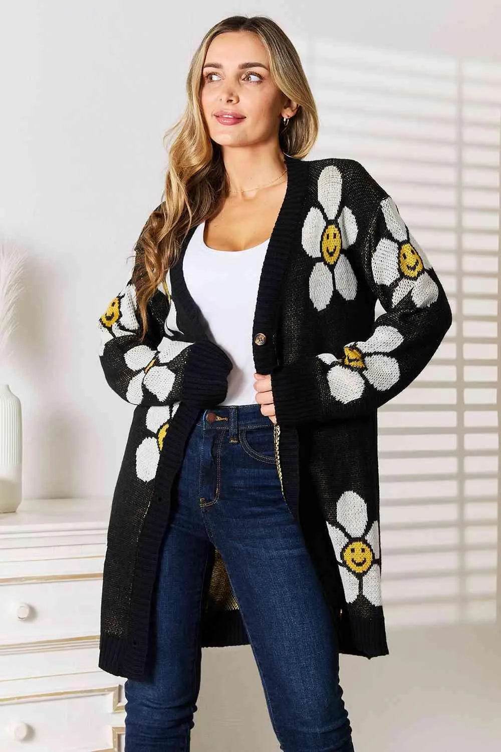 Bona Fide Fashion - Floral Button Down Longline Cardigan - Women Fashion - Bona Fide Fashion
