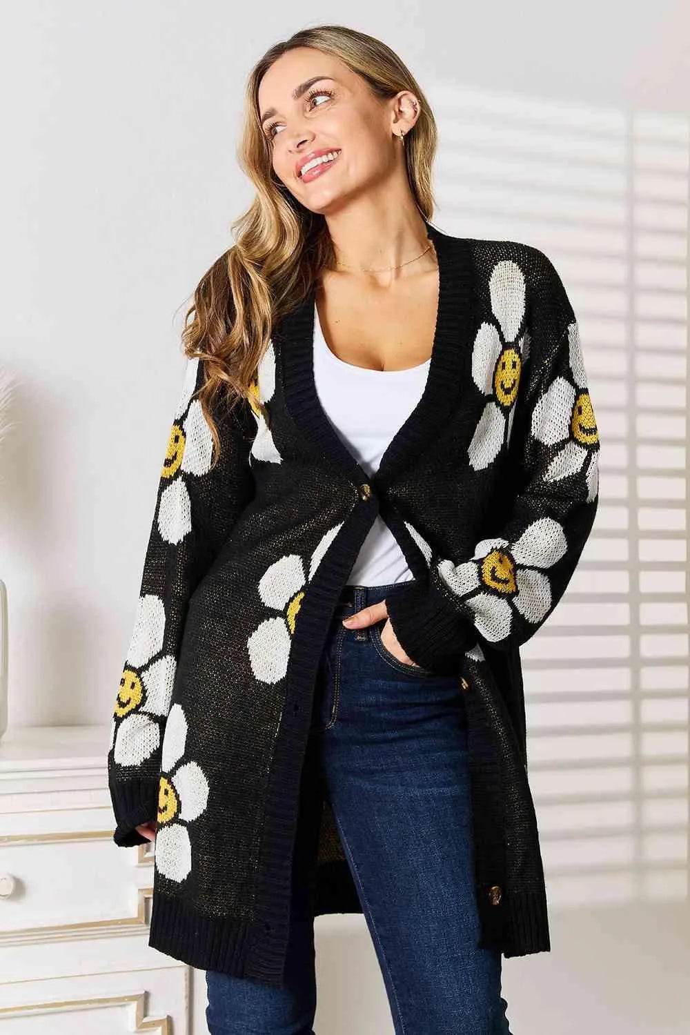 Bona Fide Fashion - Floral Button Down Longline Cardigan - Women Fashion - Bona Fide Fashion