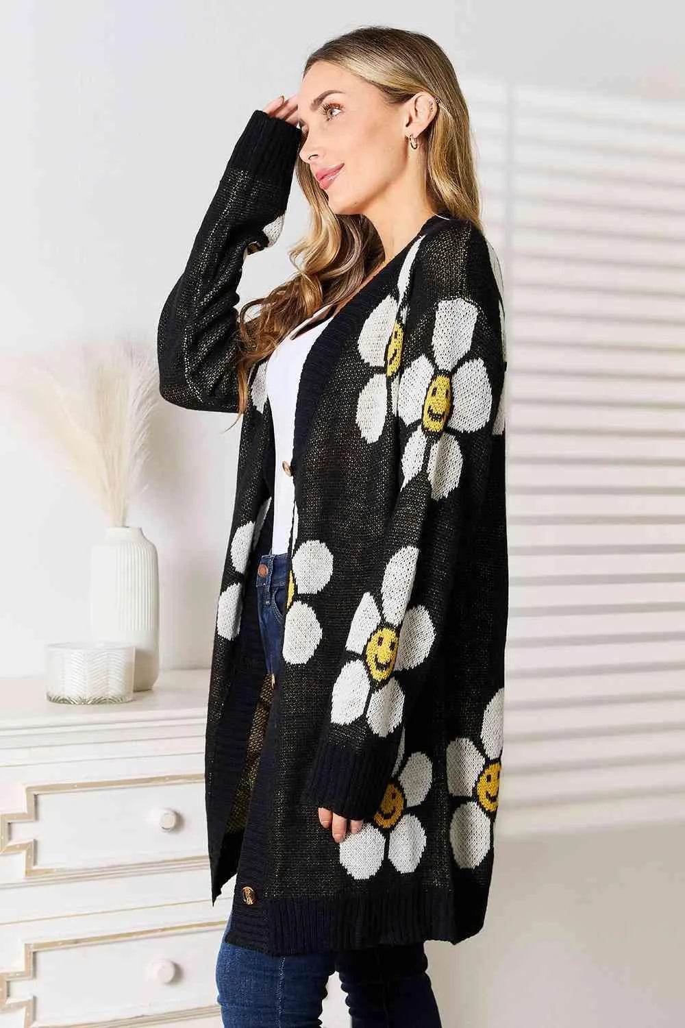 Bona Fide Fashion - Floral Button Down Longline Cardigan - Women Fashion - Bona Fide Fashion