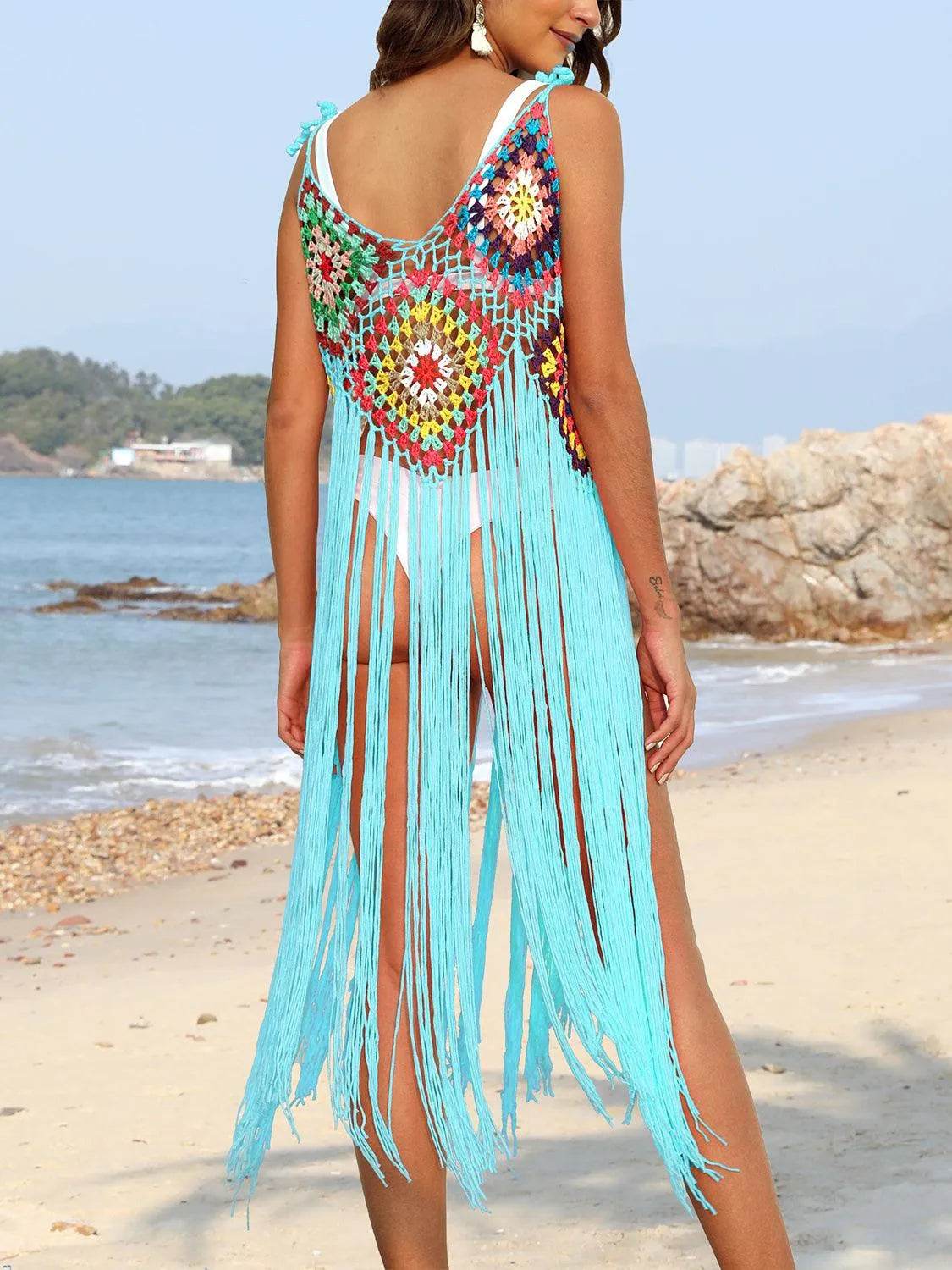 Bona Fide Fashion - Fringe Spaghetti Strap Cover-Up - Women Fashion - Bona Fide Fashion