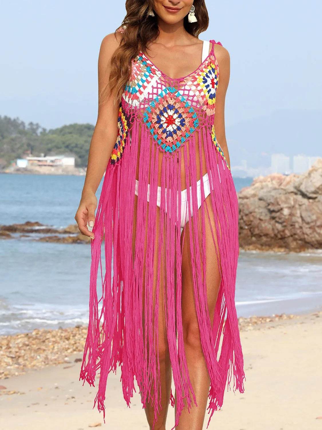 Bona Fide Fashion - Fringe Spaghetti Strap Cover-Up - Women Fashion - Bona Fide Fashion