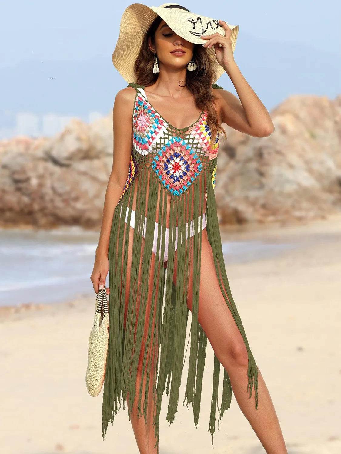 Bona Fide Fashion - Fringe Spaghetti Strap Cover-Up - Women Fashion - Bona Fide Fashion
