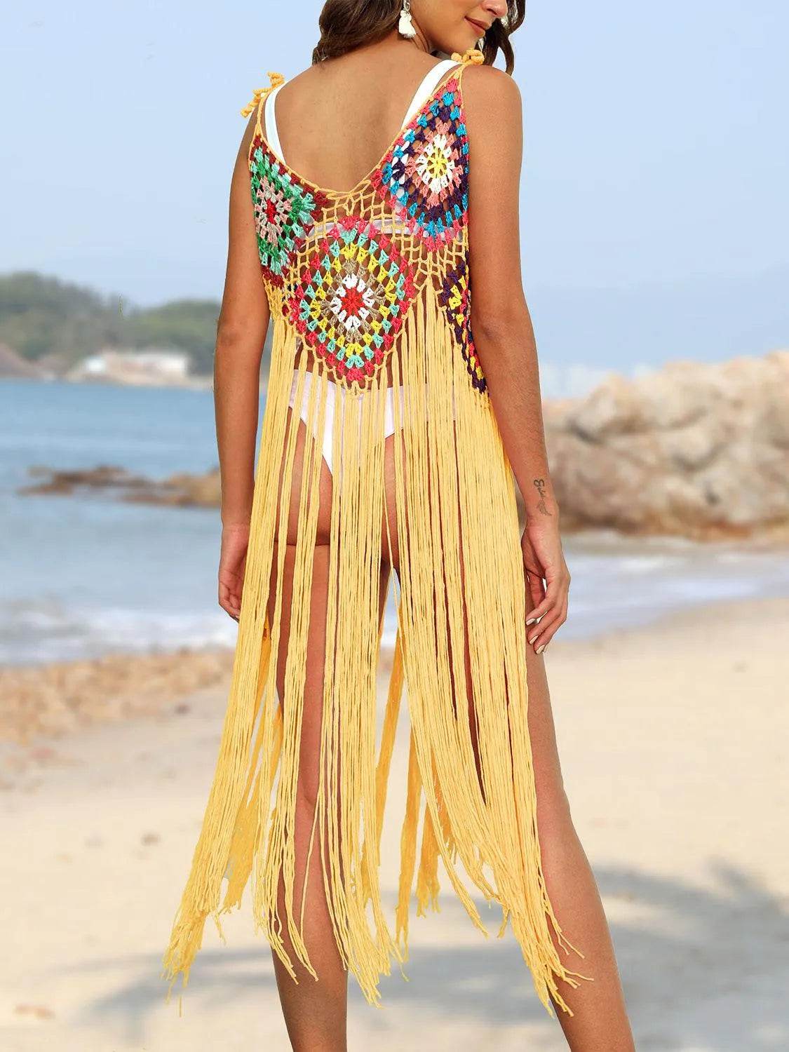 Bona Fide Fashion - Fringe Spaghetti Strap Cover-Up - Women Fashion - Bona Fide Fashion