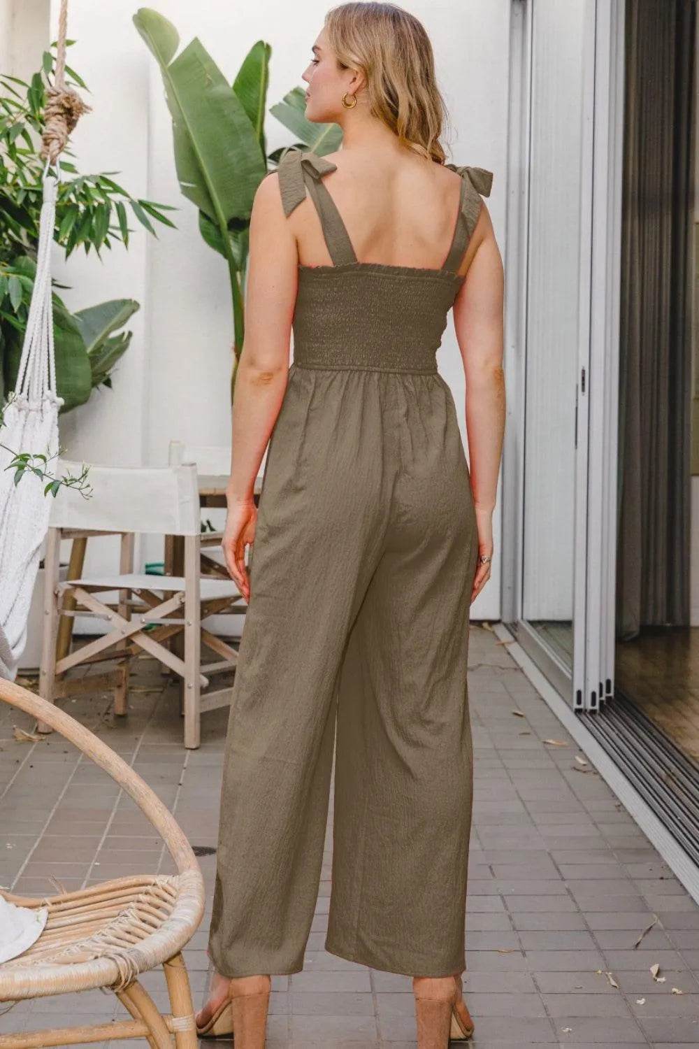 Bona Fide Fashion - Full Size Bodice Smocked Sleeveless Jumpsuit - Women Fashion - Bona Fide Fashion