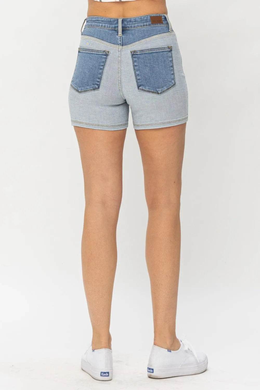 Bona Fide Fashion - Full Size Color Block Denim Shorts - Women Fashion - Bona Fide Fashion