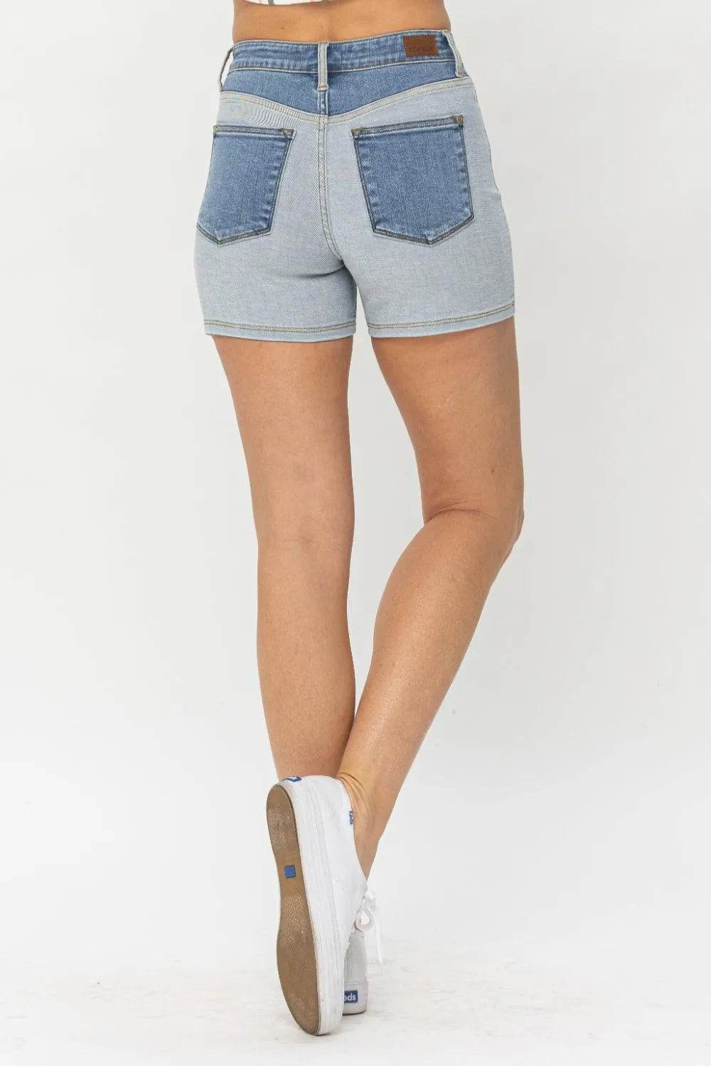 Bona Fide Fashion - Full Size Color Block Denim Shorts - Women Fashion - Bona Fide Fashion