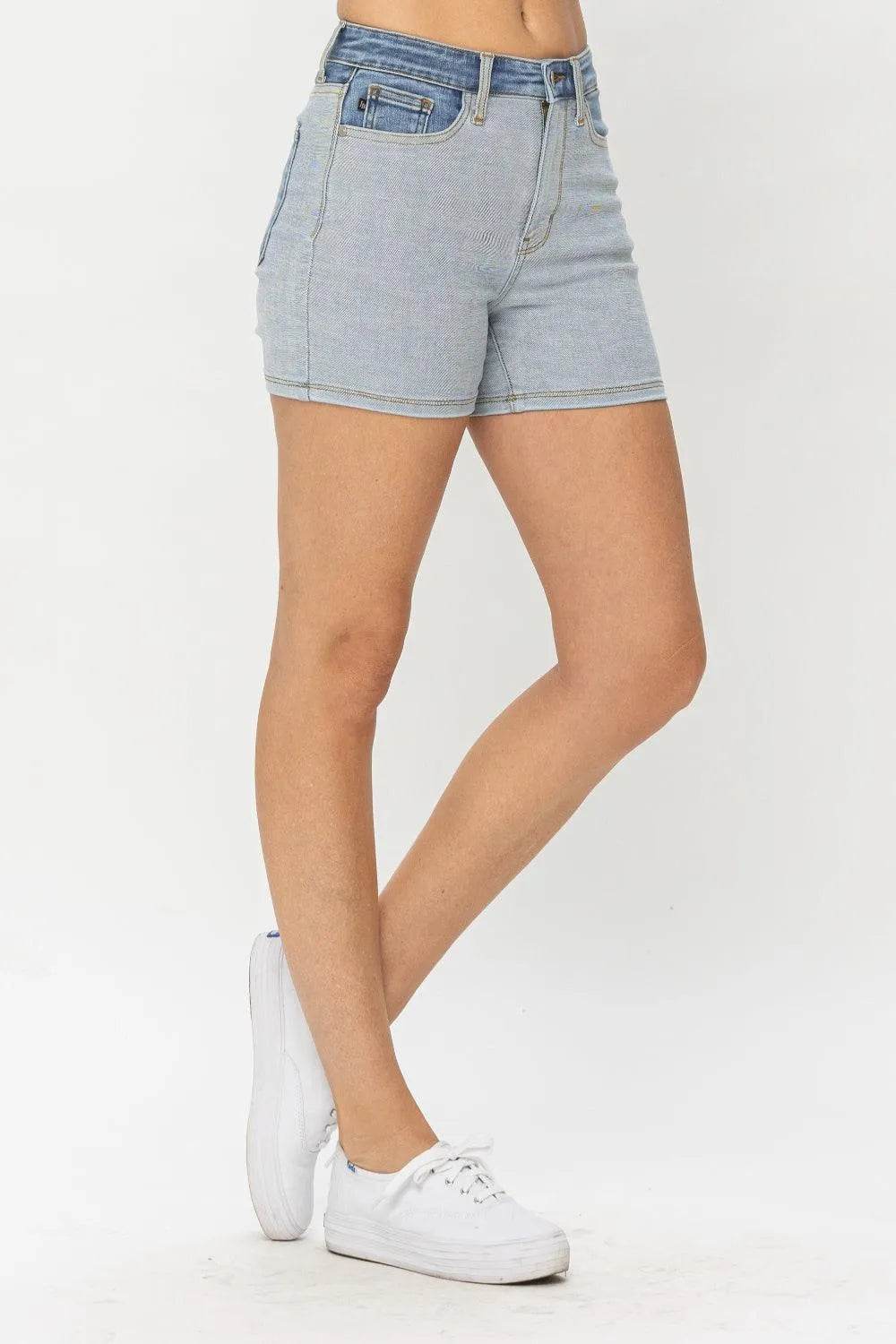 Bona Fide Fashion - Full Size Color Block Denim Shorts - Women Fashion - Bona Fide Fashion