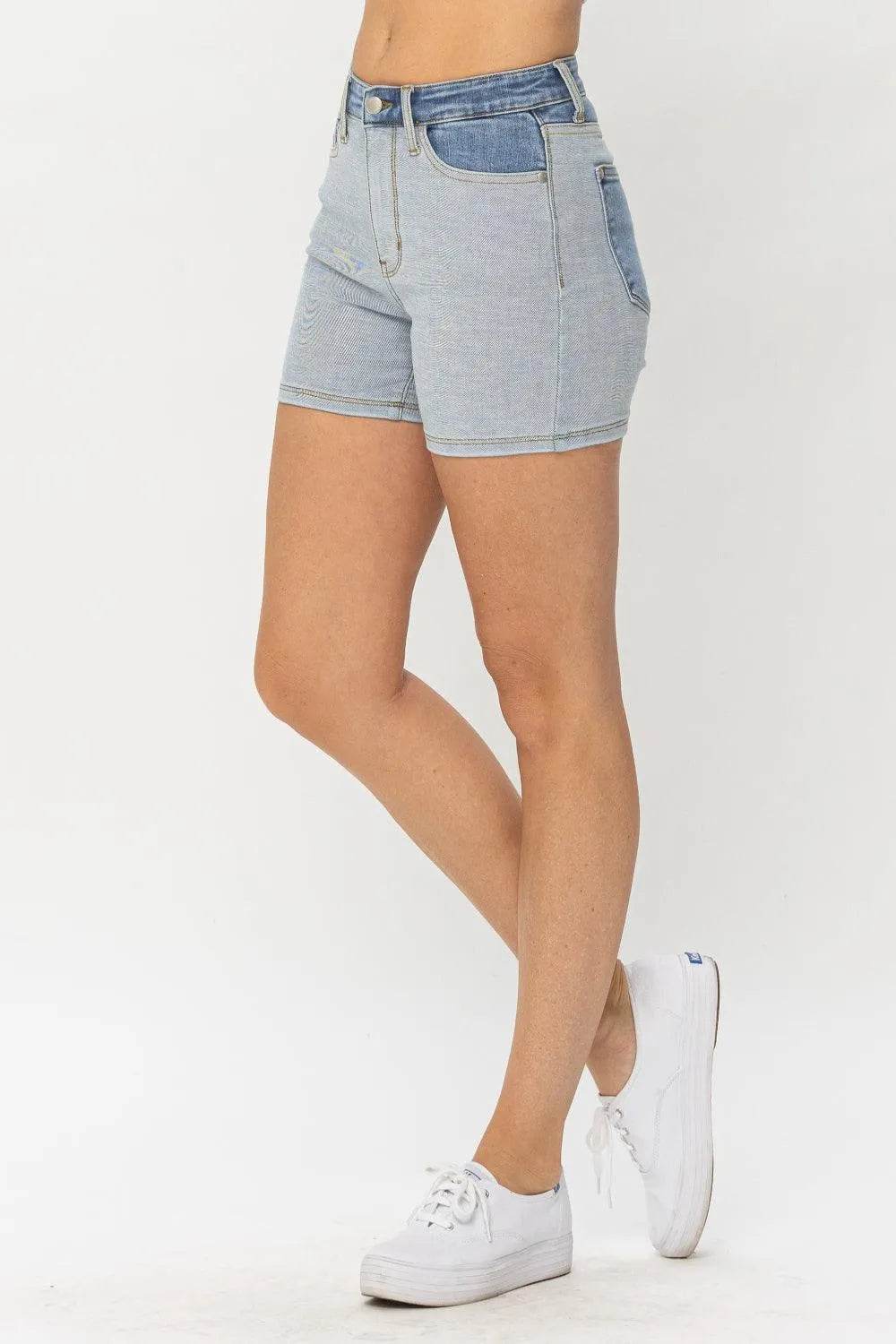 Bona Fide Fashion - Full Size Color Block Denim Shorts - Women Fashion - Bona Fide Fashion