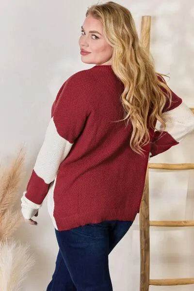 Bona Fide Fashion - Full Size Color Block Dropped Shoulder Knit Top - Women Fashion - Bona Fide Fashion