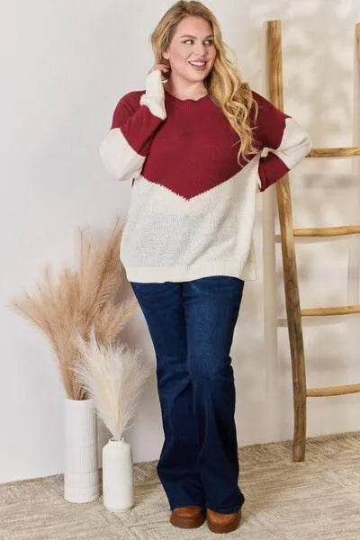 Bona Fide Fashion - Full Size Color Block Dropped Shoulder Knit Top - Women Fashion - Bona Fide Fashion