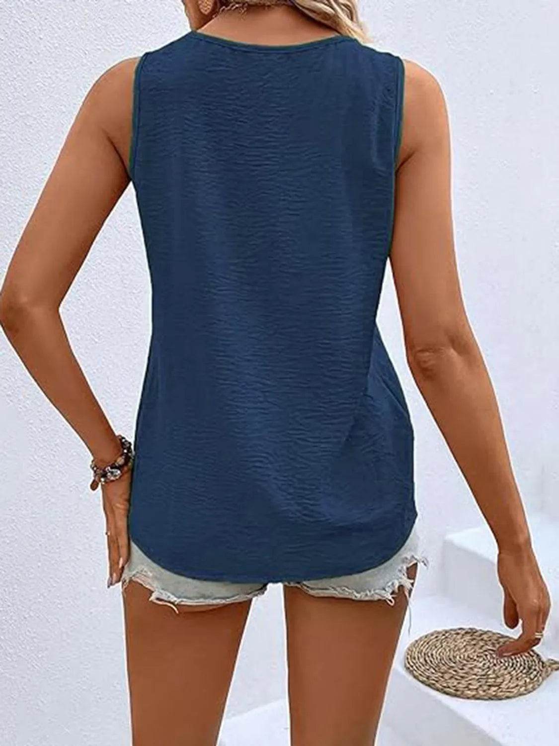 Bona Fide Fashion - Full Size Decorative Button V-Neck Tank - Women Fashion - Bona Fide Fashion