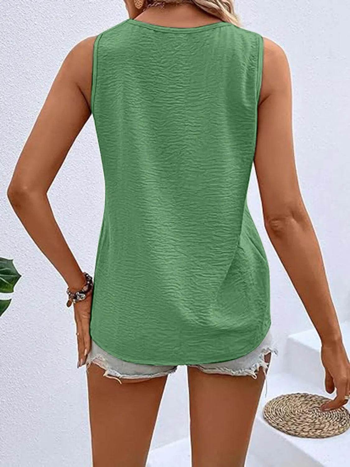 Bona Fide Fashion - Full Size Decorative Button V-Neck Tank - Women Fashion - Bona Fide Fashion
