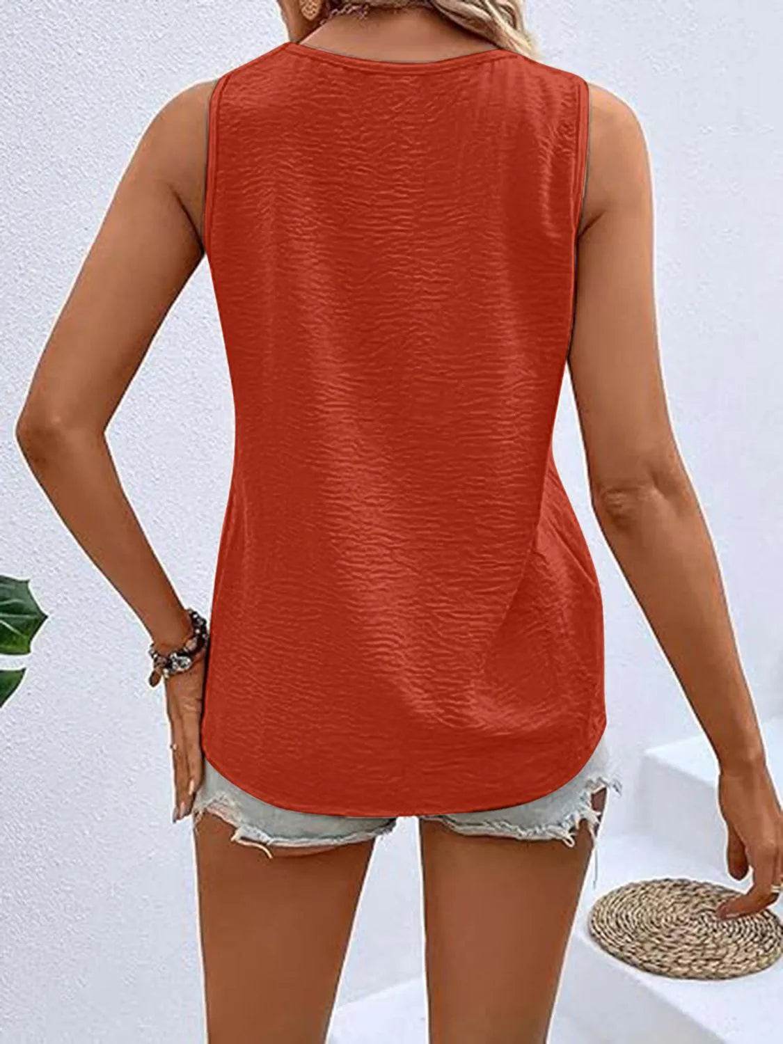 Bona Fide Fashion - Full Size Decorative Button V-Neck Tank - Women Fashion - Bona Fide Fashion