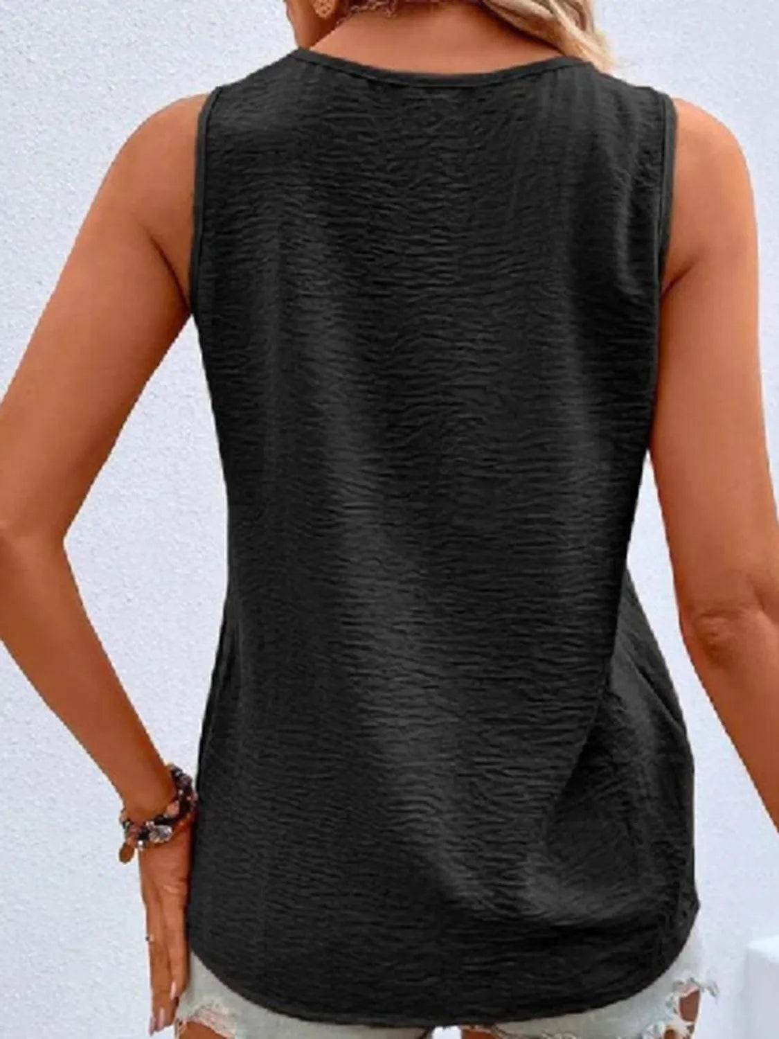 Bona Fide Fashion - Full Size Decorative Button V-Neck Tank - Women Fashion - Bona Fide Fashion