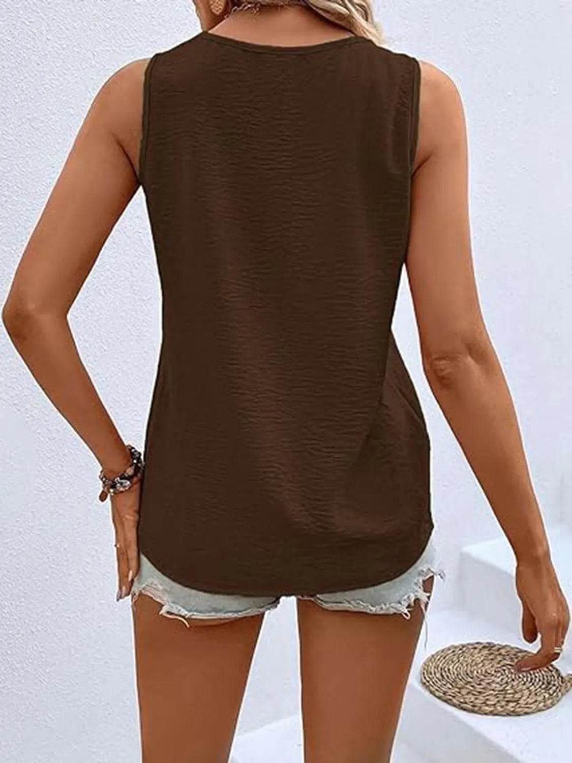 Bona Fide Fashion - Full Size Decorative Button V-Neck Tank - Women Fashion - Bona Fide Fashion