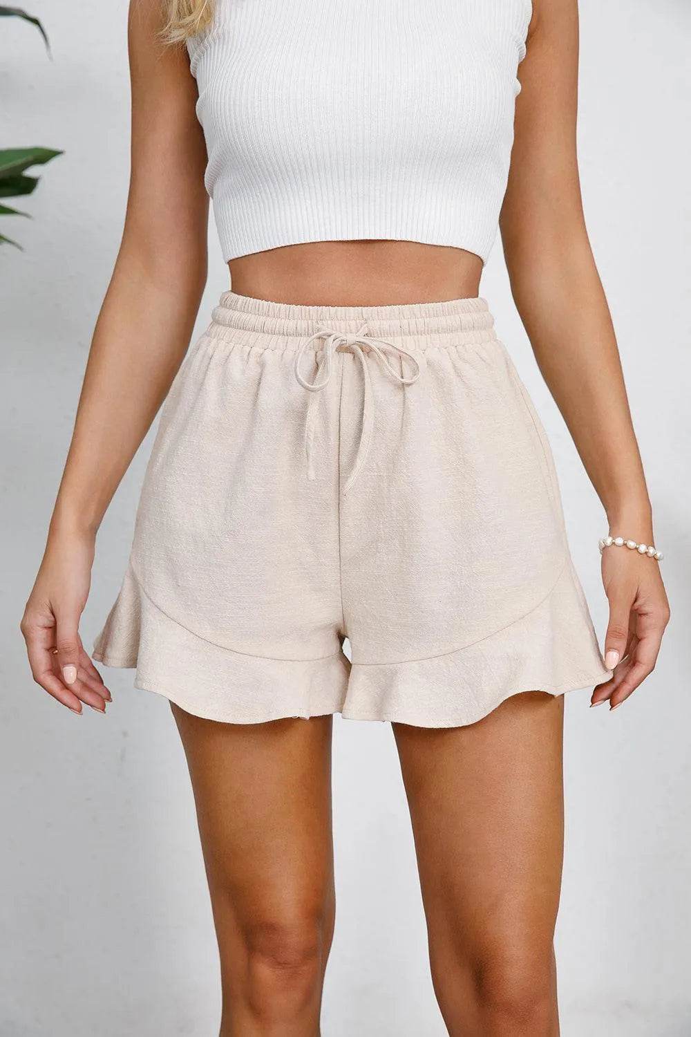 Bona Fide Fashion - Full Size Drawstring Ruffle Hem Shorts - Women Fashion - Bona Fide Fashion