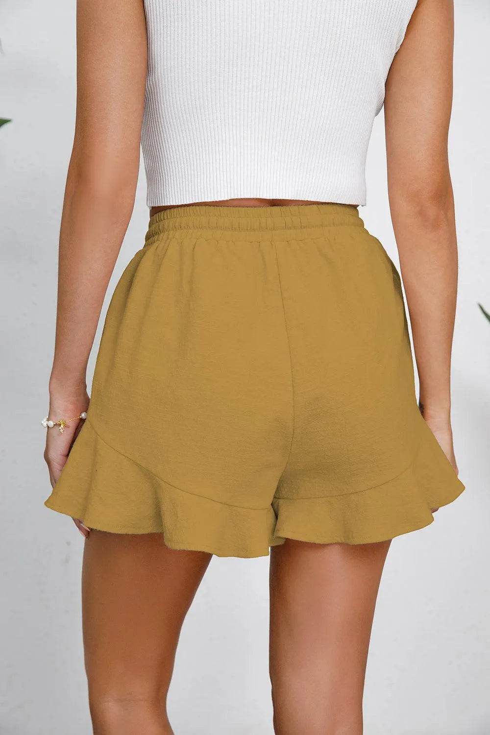 Bona Fide Fashion - Full Size Drawstring Ruffle Hem Shorts - Women Fashion - Bona Fide Fashion