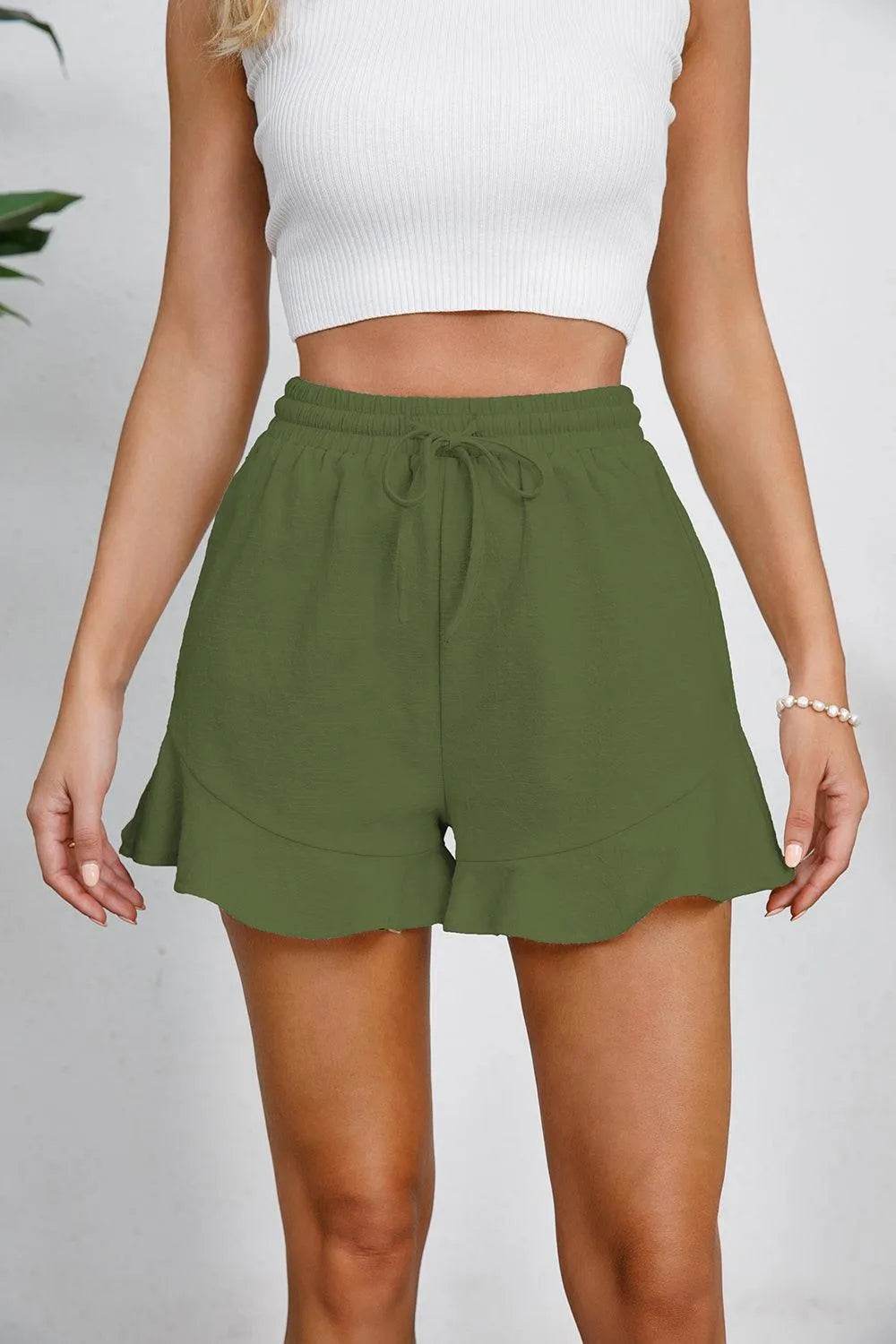 Bona Fide Fashion - Full Size Drawstring Ruffle Hem Shorts - Women Fashion - Bona Fide Fashion