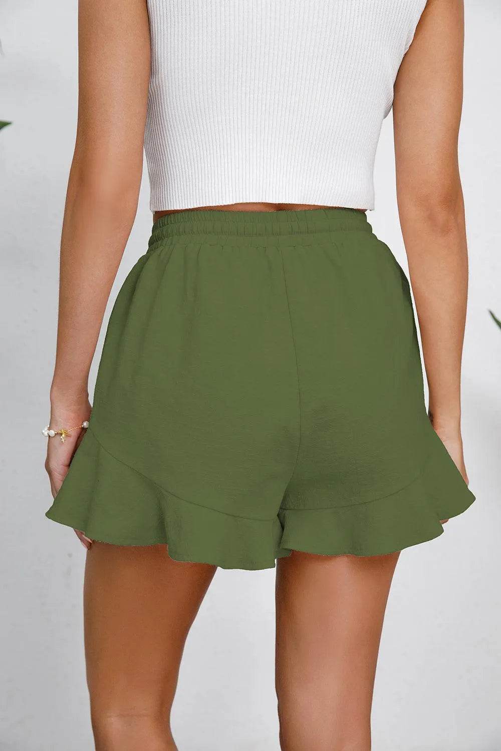 Bona Fide Fashion - Full Size Drawstring Ruffle Hem Shorts - Women Fashion - Bona Fide Fashion