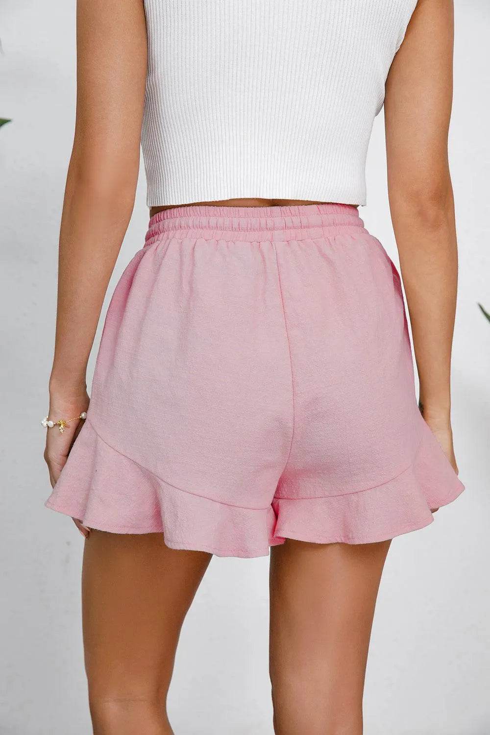 Bona Fide Fashion - Full Size Drawstring Ruffle Hem Shorts - Women Fashion - Bona Fide Fashion
