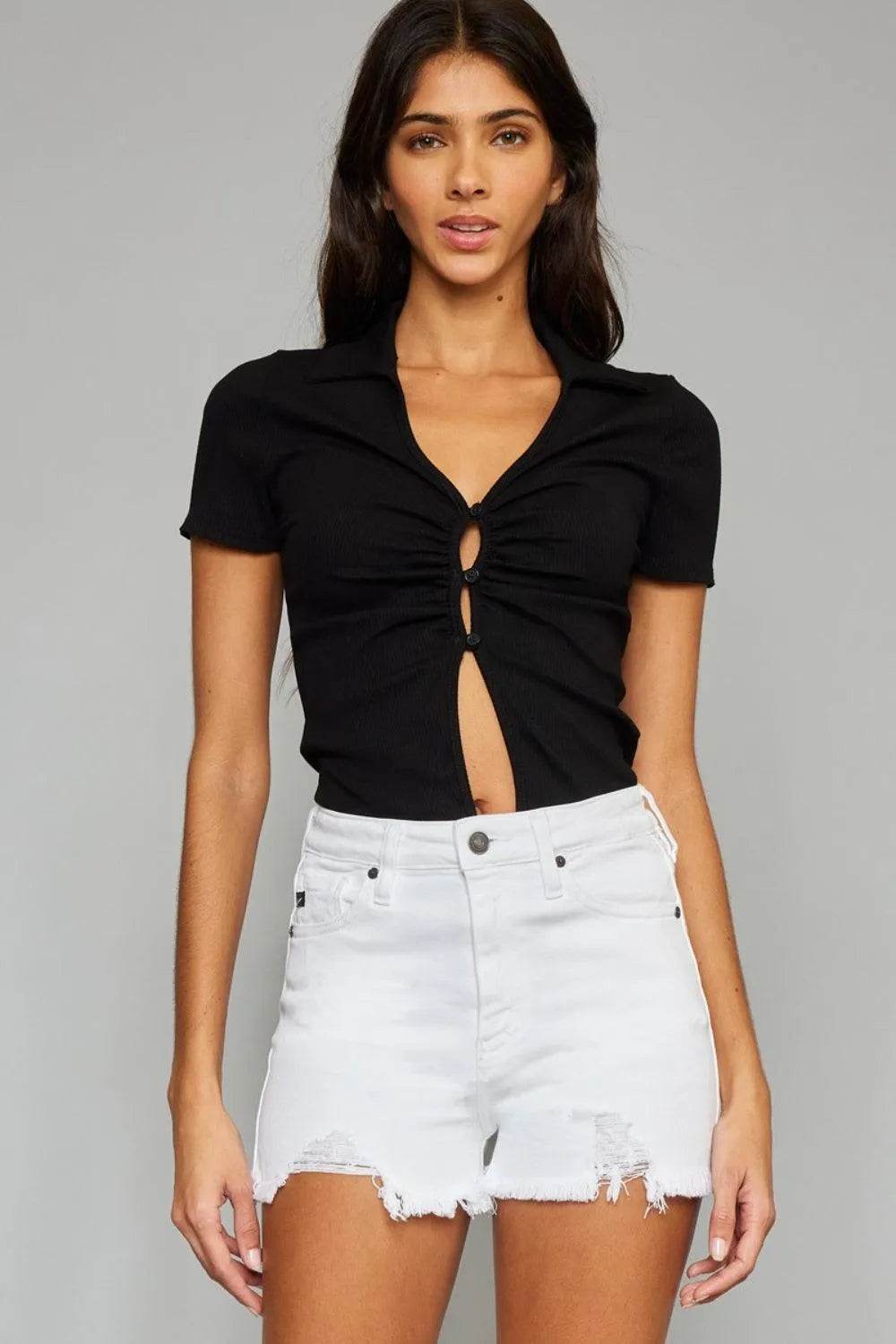 Bona Fide Fashion - Full Size High Rise Frayed Hem Denim Shorts - Women Fashion - Bona Fide Fashion