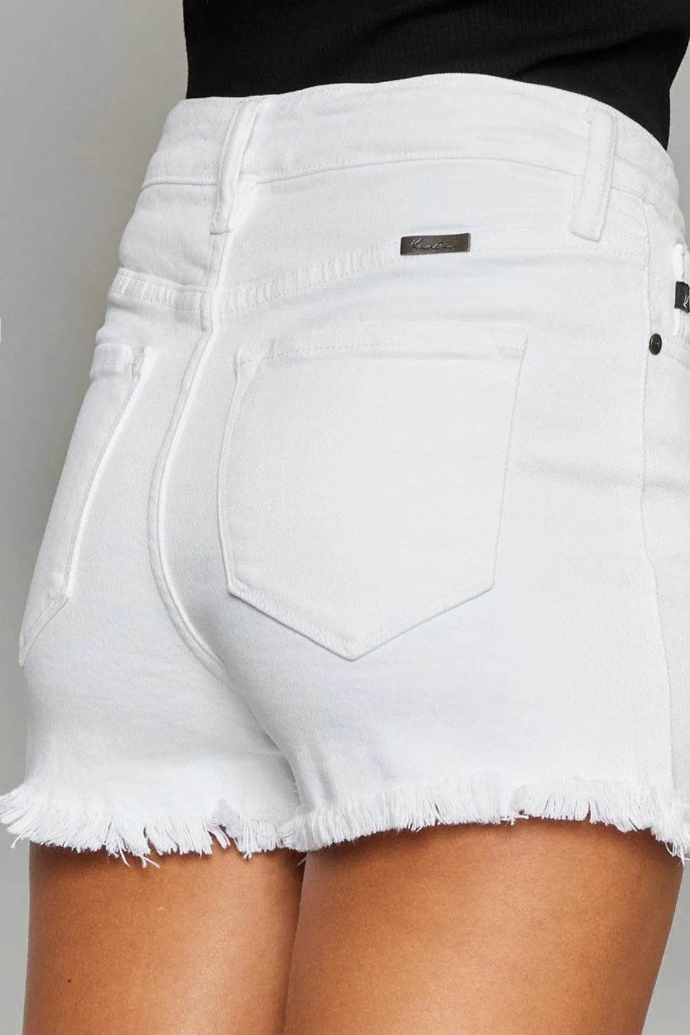 Bona Fide Fashion - Full Size High Rise Frayed Hem Denim Shorts - Women Fashion - Bona Fide Fashion