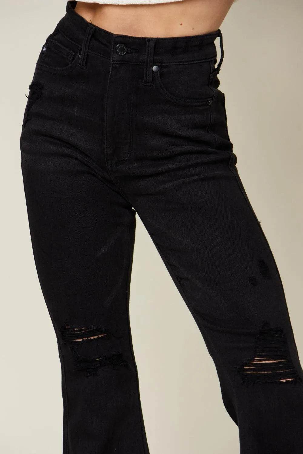 Bona Fide Fashion - Full Size High Waist Distressed Flare Jeans - Women Fashion - Bona Fide Fashion
