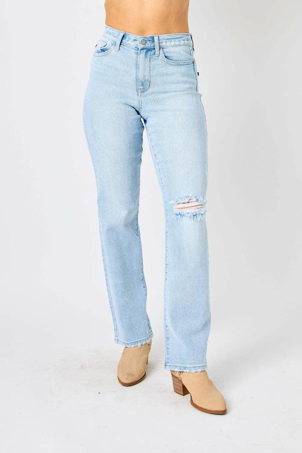 Bona Fide Fashion - Full Size High Waist Distressed Straight Jeans. Women Fashion - Bona Fide Fashion