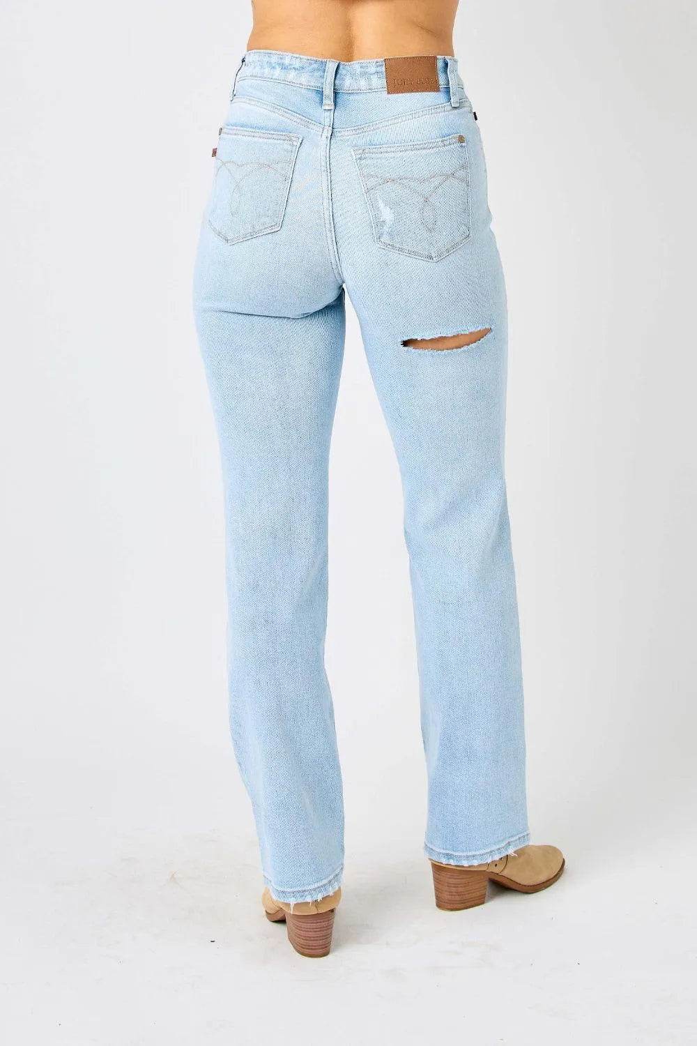Bona Fide Fashion - Full Size High Waist Distressed Straight Jeans. Women Fashion - Bona Fide Fashion