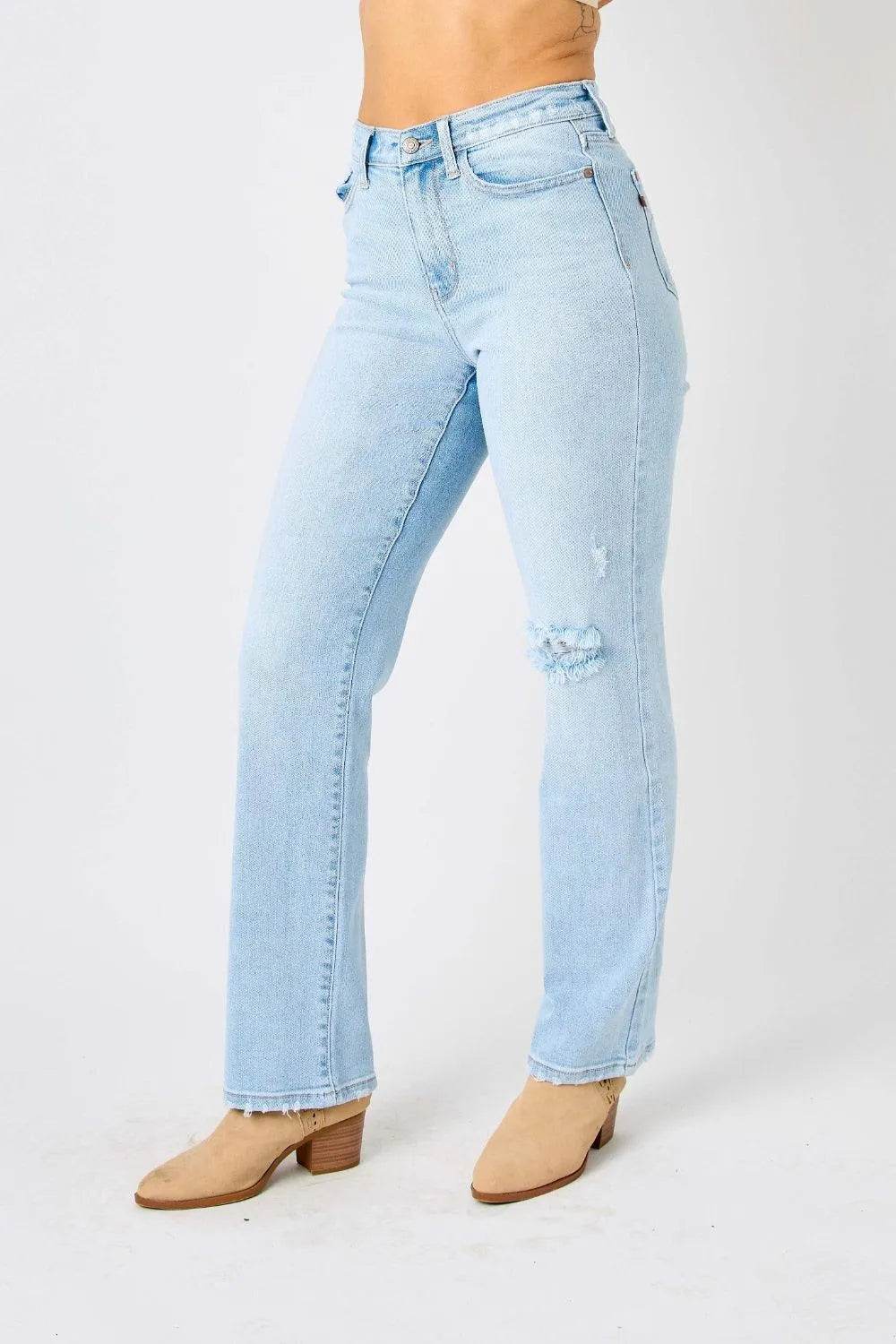 Bona Fide Fashion - Full Size High Waist Distressed Straight Jeans. Women Fashion - Bona Fide Fashion