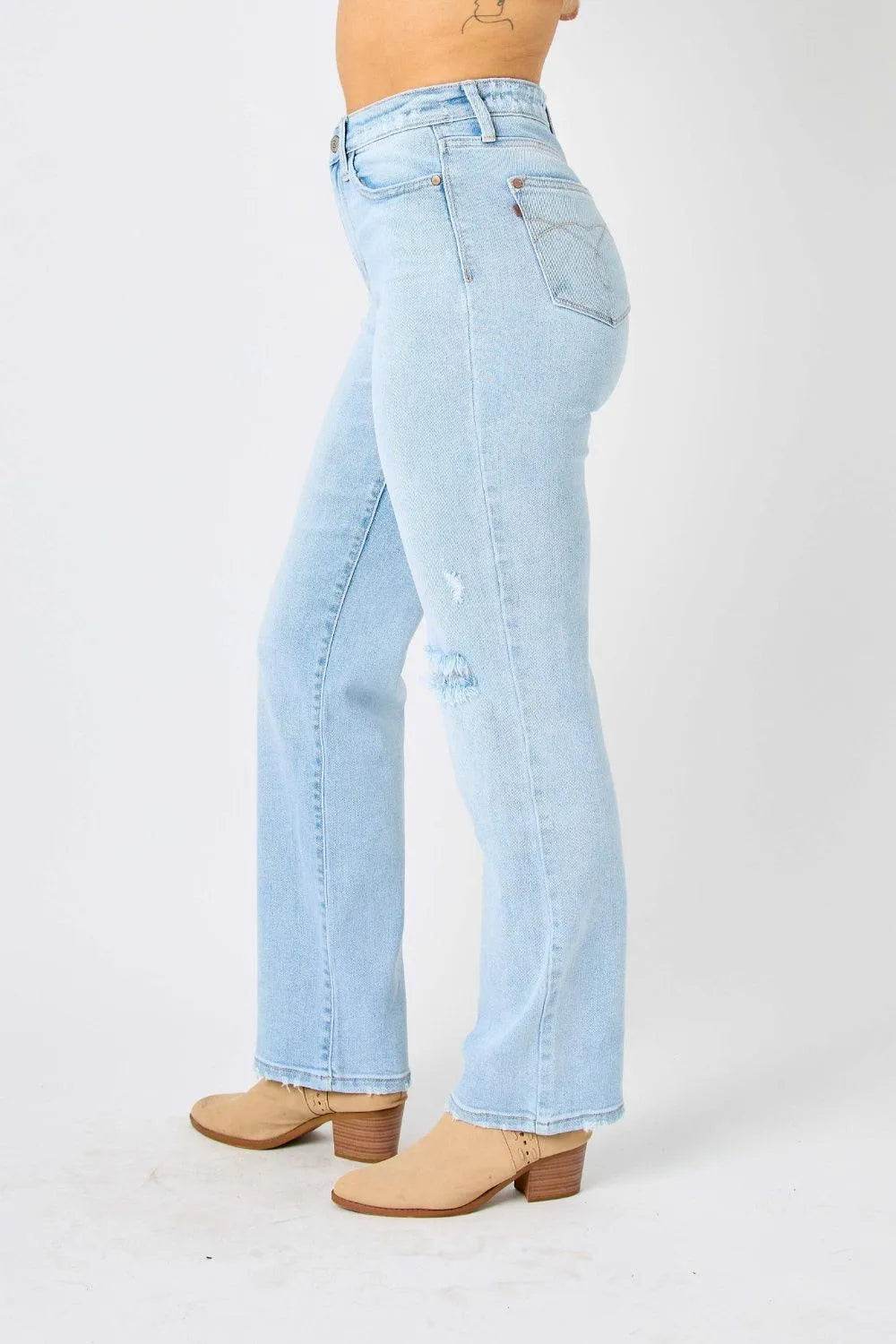 Bona Fide Fashion - Full Size High Waist Distressed Straight Jeans. Women Fashion - Bona Fide Fashion