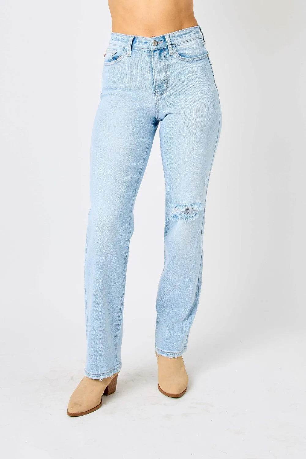 Bona Fide Fashion - Full Size High Waist Distressed Straight Jeans. Women Fashion - Bona Fide Fashion