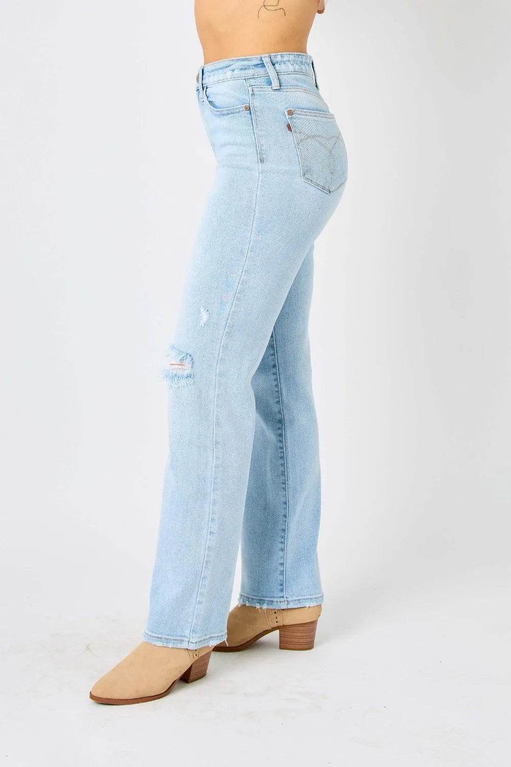 Bona Fide Fashion - Full Size High Waist Distressed Straight Jeans. Women Fashion - Bona Fide Fashion