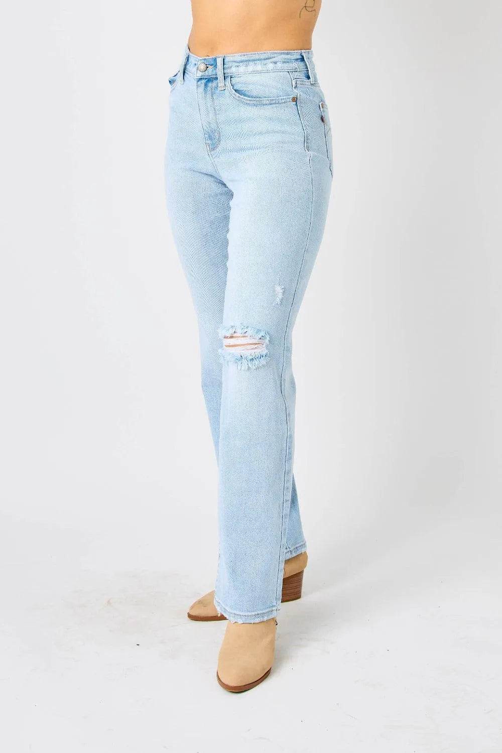 Bona Fide Fashion - Full Size High Waist Distressed Straight Jeans. Women Fashion - Bona Fide Fashion