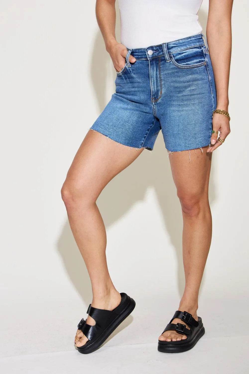Bona Fide Fashion - Full Size High Waist Slim Denim Shorts - Women Fashion - Bona Fide Fashion