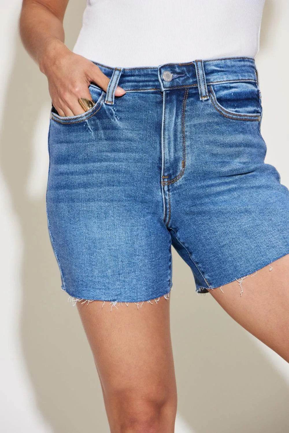 Bona Fide Fashion - Full Size High Waist Slim Denim Shorts - Women Fashion - Bona Fide Fashion