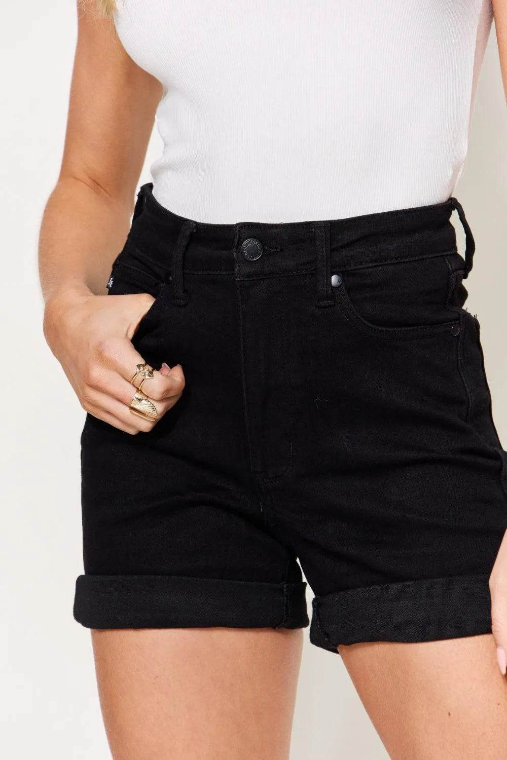 Bona Fide Fashion - Full Size High Waist Tummy Control Cuffed Denim Shorts - Women Fashion - Bona Fide Fashion