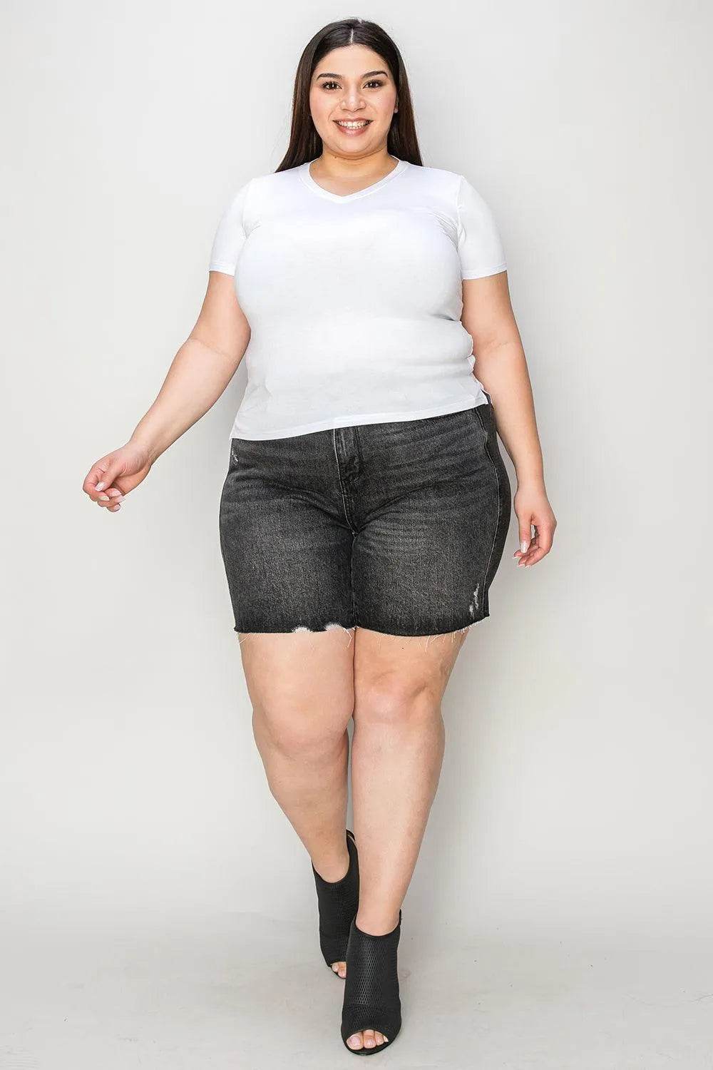 Bona Fide Fashion - Full Size High Waist Tummy Control Denim Shorts - Women Fashion - Bona Fide Fashion