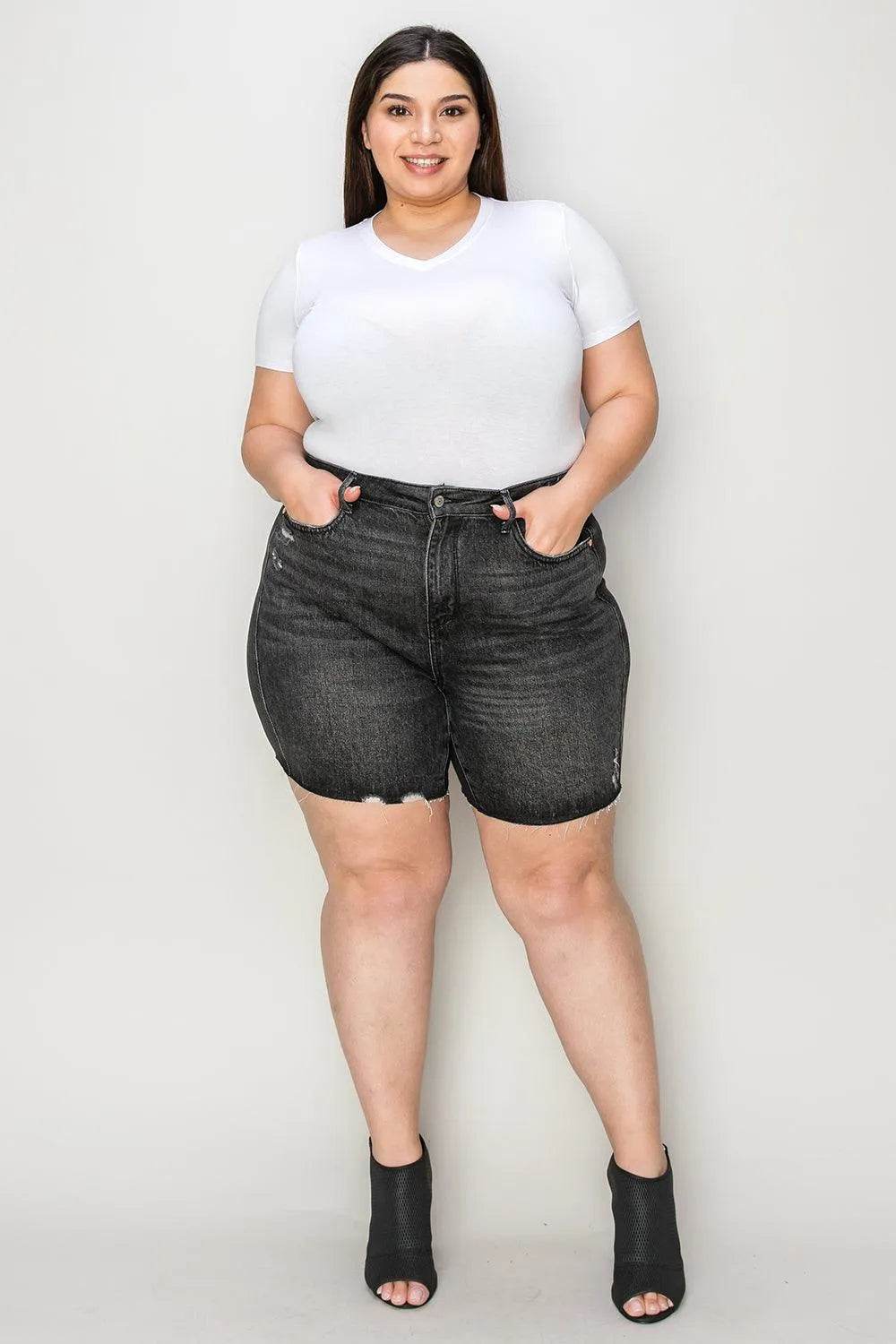 Bona Fide Fashion - Full Size High Waist Tummy Control Denim Shorts - Women Fashion - Bona Fide Fashion
