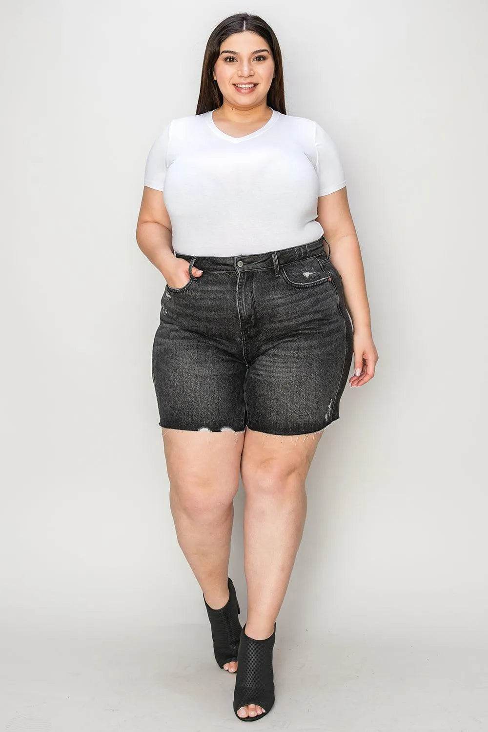 Bona Fide Fashion - Full Size High Waist Tummy Control Denim Shorts - Women Fashion - Bona Fide Fashion