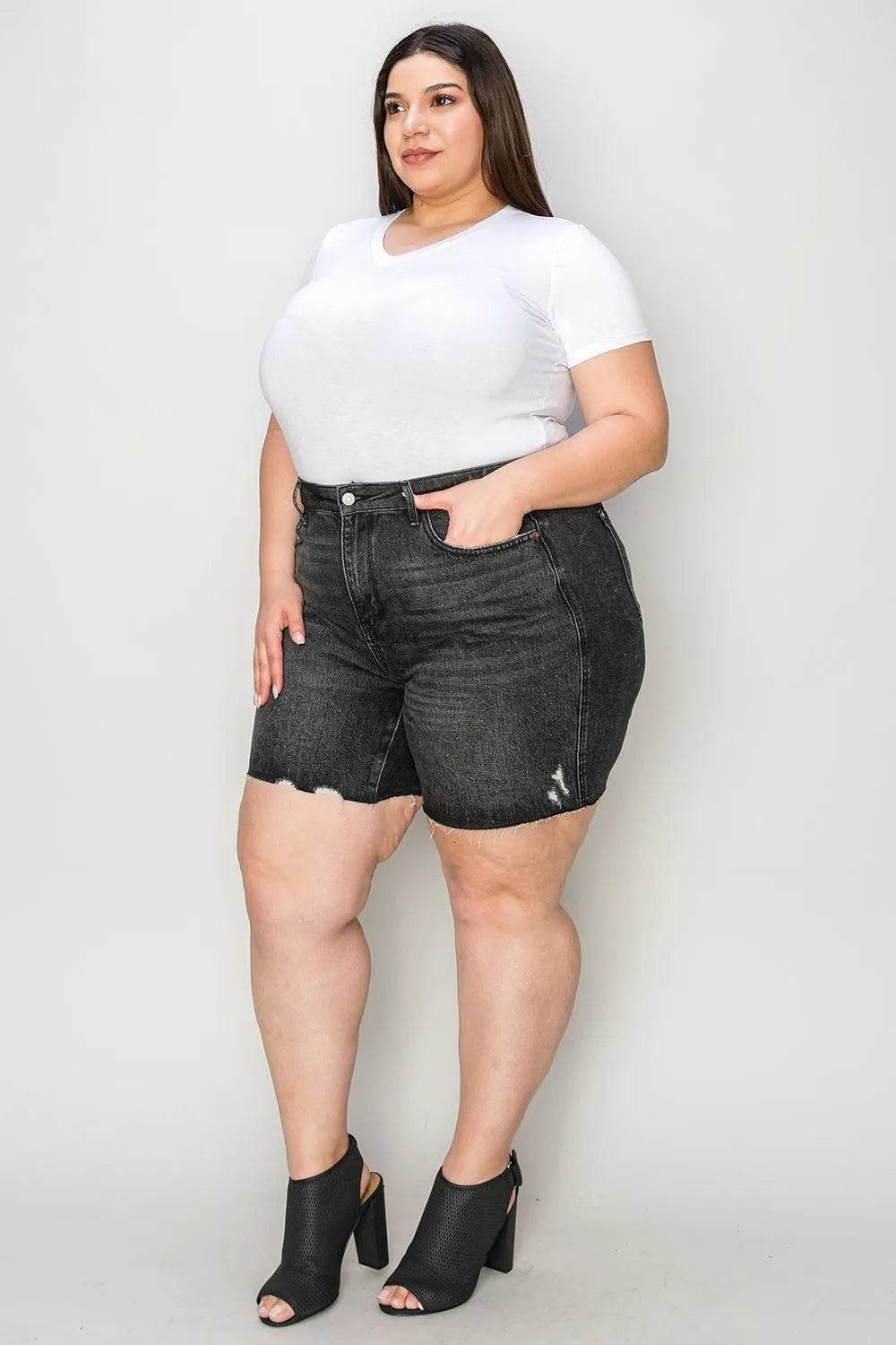 Bona Fide Fashion - Full Size High Waist Tummy Control Denim Shorts - Women Fashion - Bona Fide Fashion